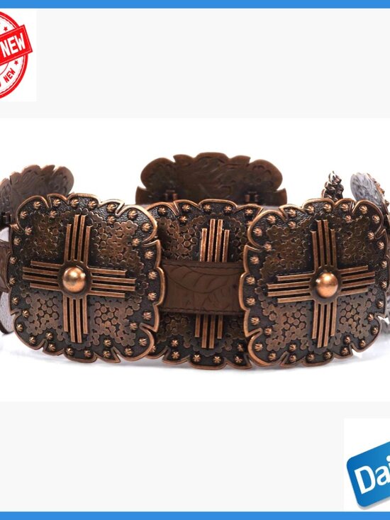 Women\'s Leather Belt with Western Conchos, Removable Buckle, Size Large main image 5